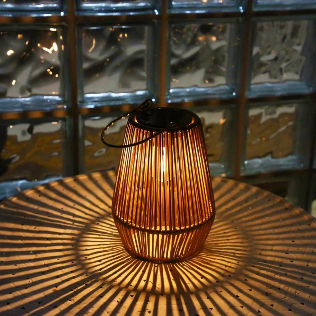 Outdoor Solar Lantern Handwoven Rattan Waterproof