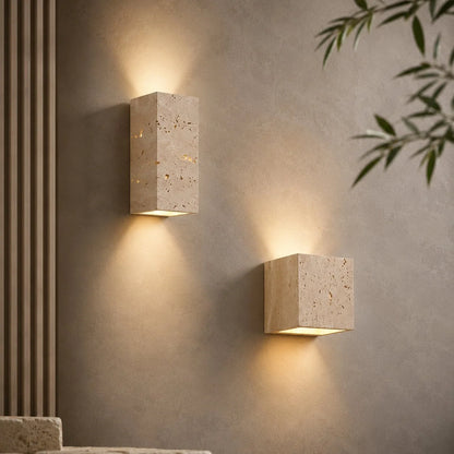 Outdoor Wall Light Natural Travertine Weatherproof Warm White