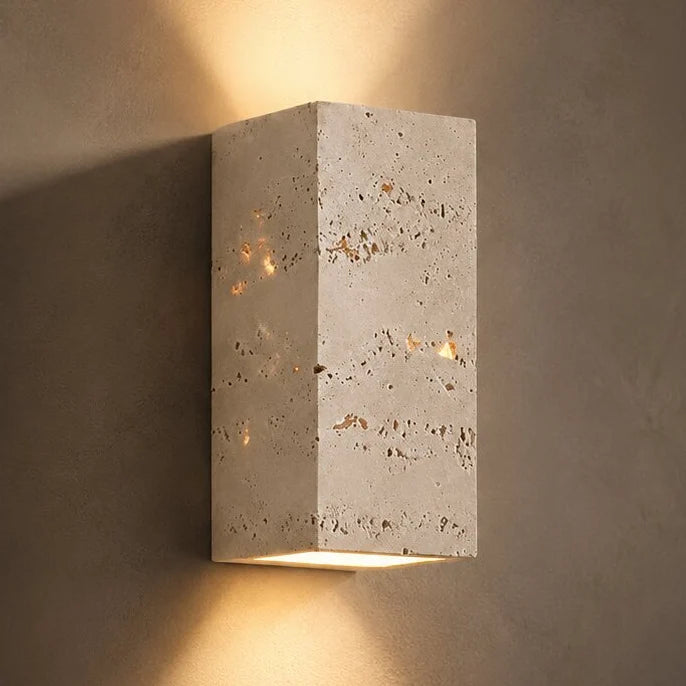 Outdoor Wall Light Natural Travertine Weatherproof Warm White