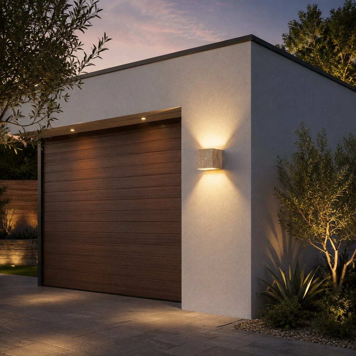Outdoor Wall Light Natural Travertine Weatherproof Warm White
