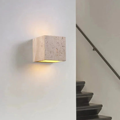 Outdoor Wall Light Natural Travertine Weatherproof Warm White