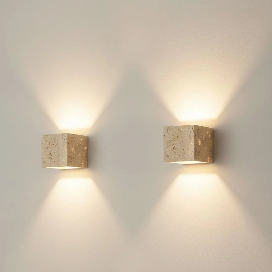 Outdoor Wall Light Natural Travertine Weatherproof Warm White