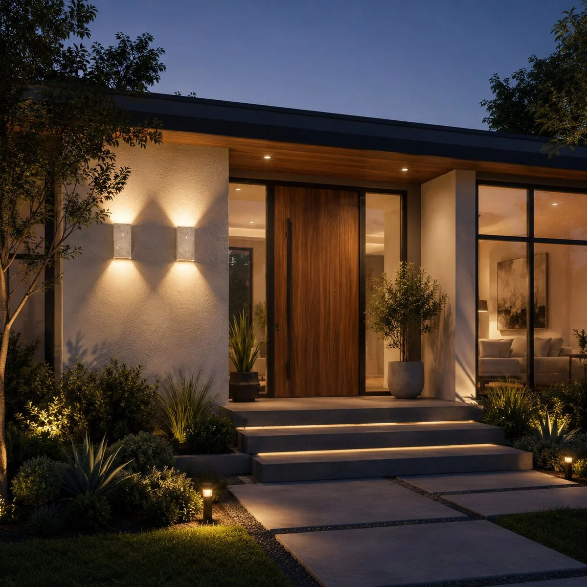 Outdoor Wall Light Natural Travertine Weatherproof Warm White