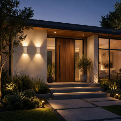 Outdoor Wall Light Natural Travertine Weatherproof Warm White
