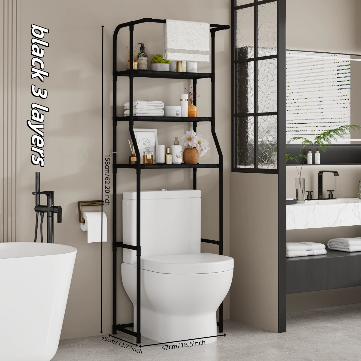 Over-Toilet Shelf 3-Tier Space-Saving Steel Frame