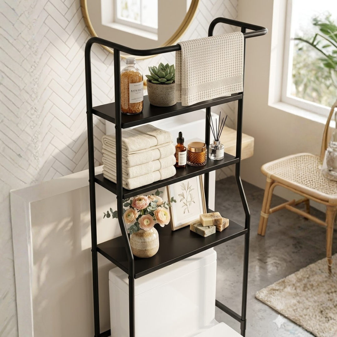 Over-Toilet Shelf 3-Tier Space-Saving Steel Frame
