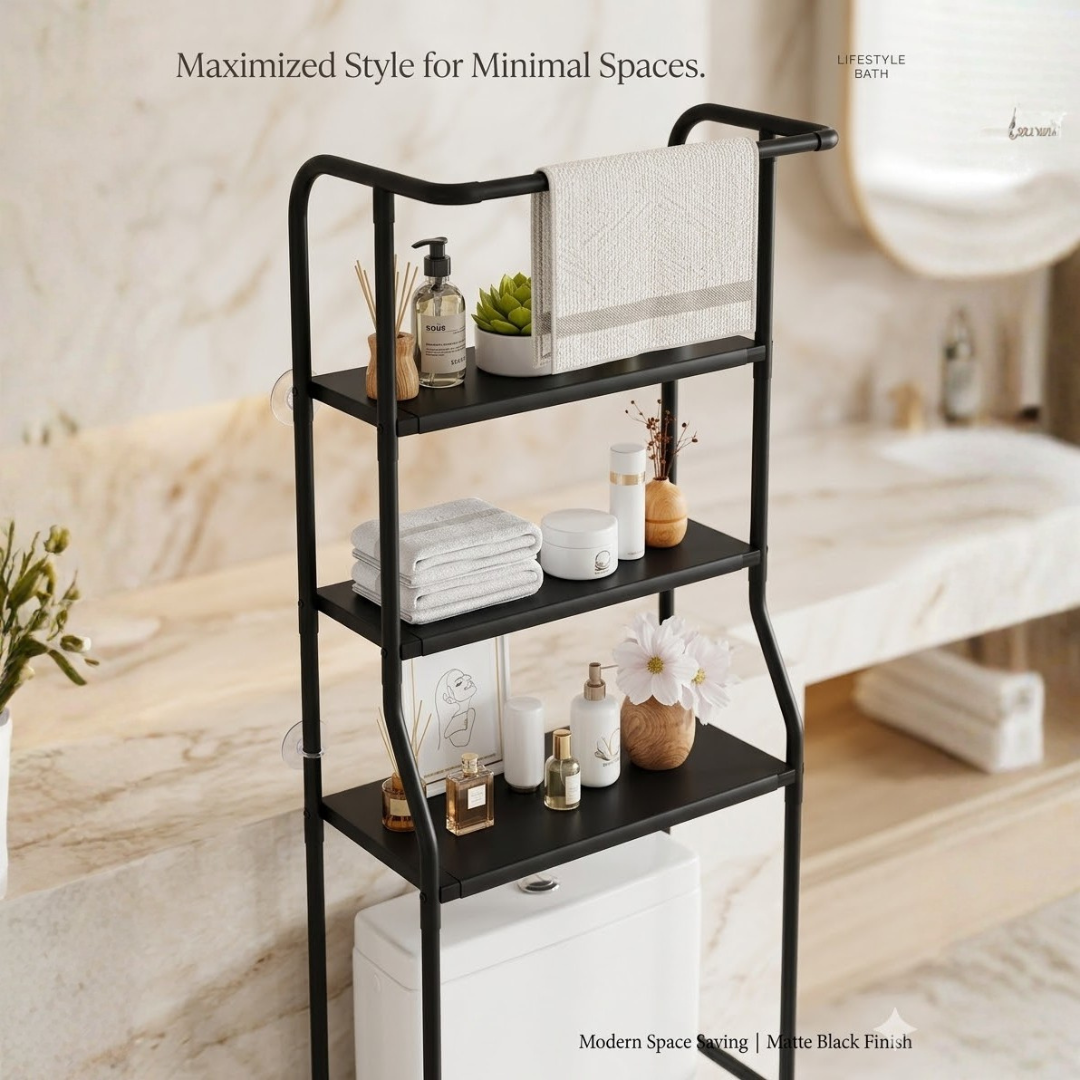 Over-Toilet Shelf 3-Tier Space-Saving Steel Frame