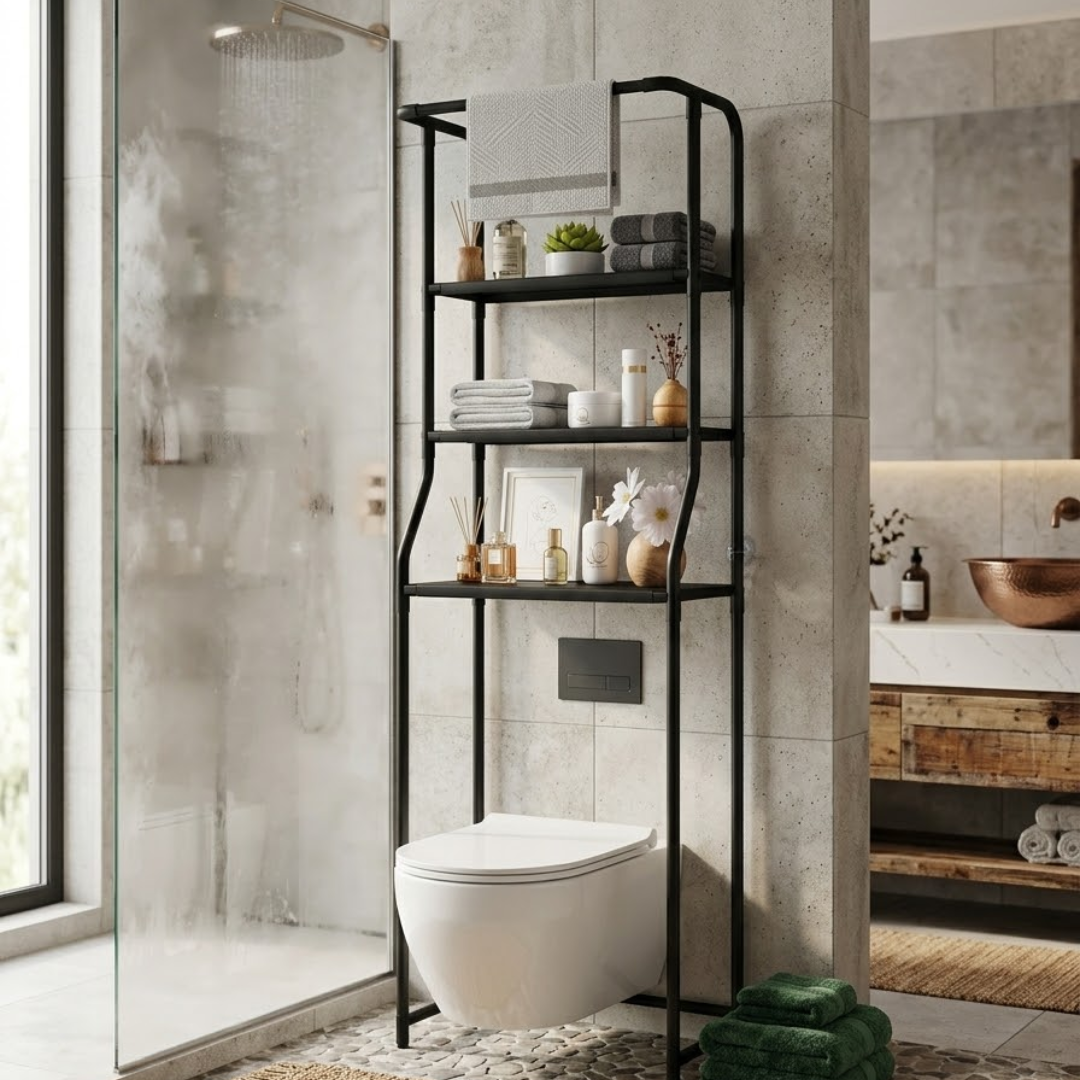 Over-Toilet Shelf 3-Tier Space-Saving Steel Frame