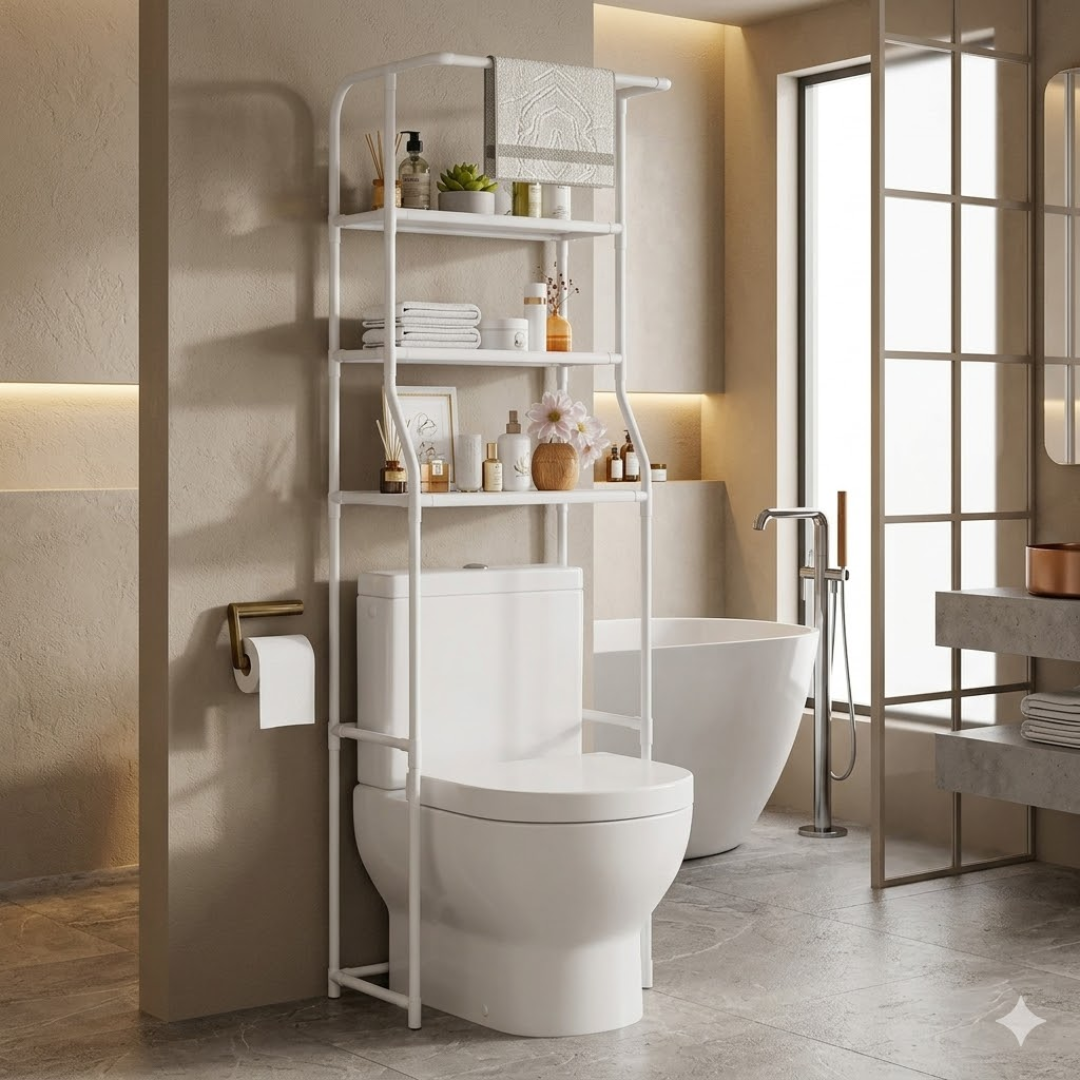 Over-Toilet Shelf 3-Tier Space-Saving Steel Frame