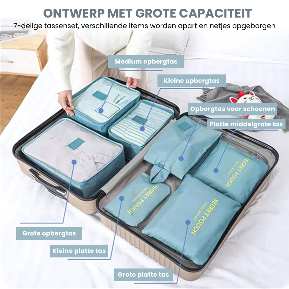Packing Cube Set 7-Piece Compression Waterproof Nylon