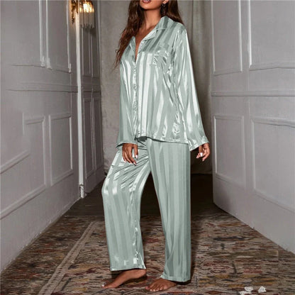 Pajama Set Silk Blouse And Pants Year-Round Comfort