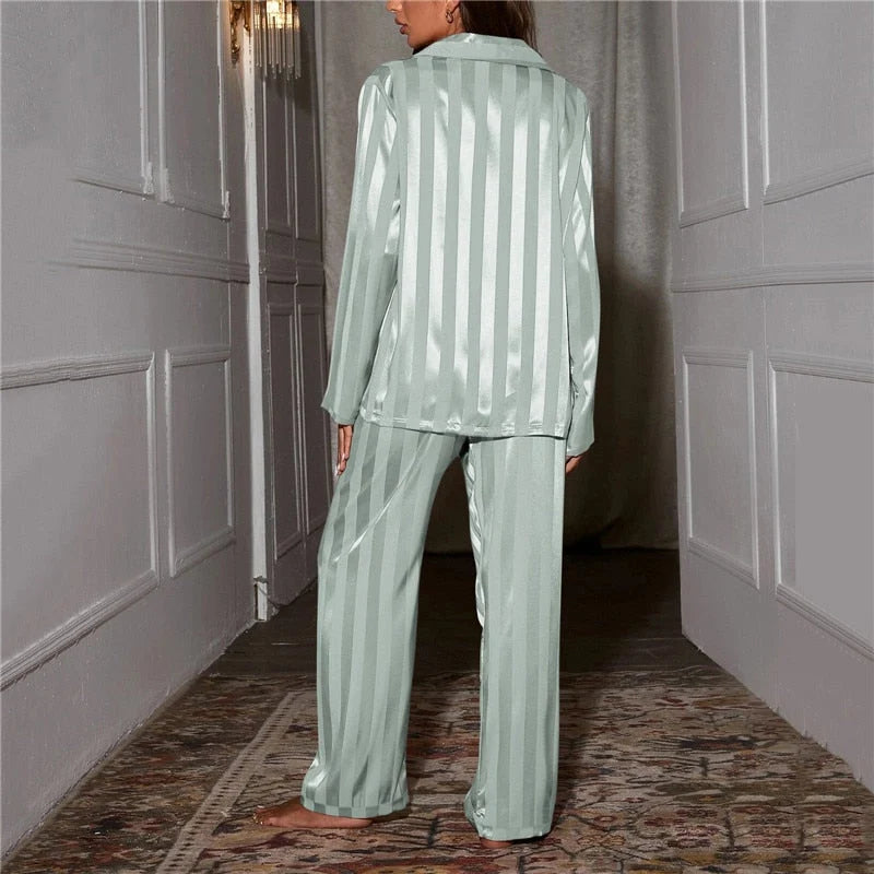 Pajama Set Silk Blouse And Pants Year-Round Comfort