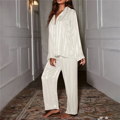 Pajama Set Silk Blouse And Pants Year-Round Comfort