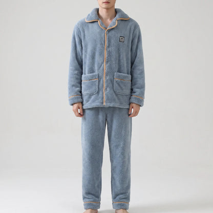 Pajama Set Thick Textured Button-Up Long Sleeve Top and Pants