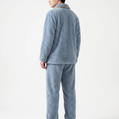 Pajama Set Thick Textured Button-Up Long Sleeve Top and Pants