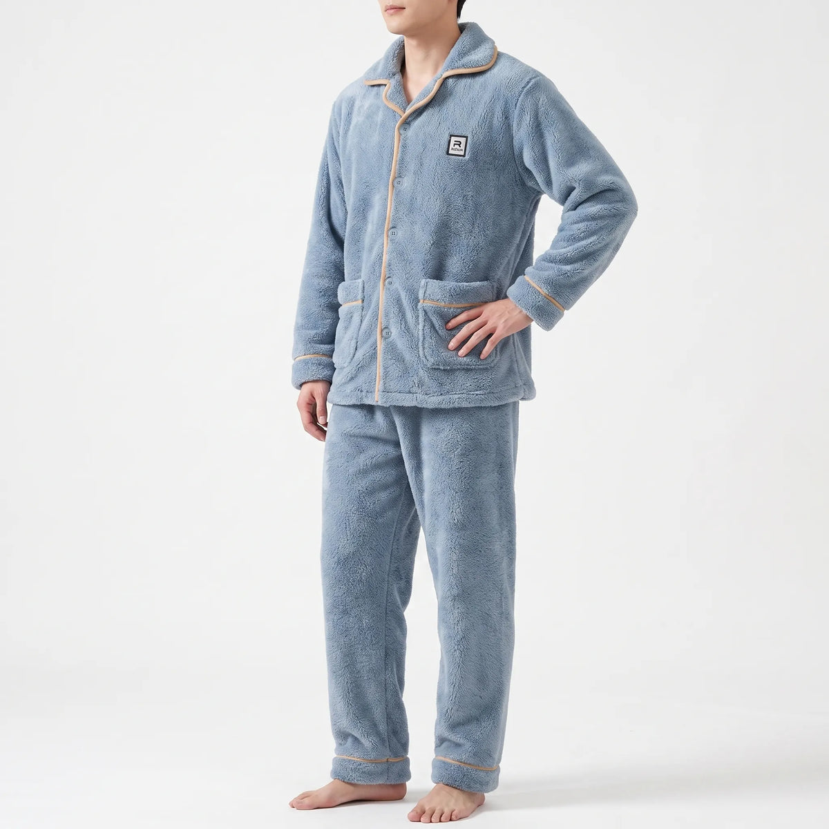 Pajama Set Thick Textured Button-Up Long Sleeve Top and Pants