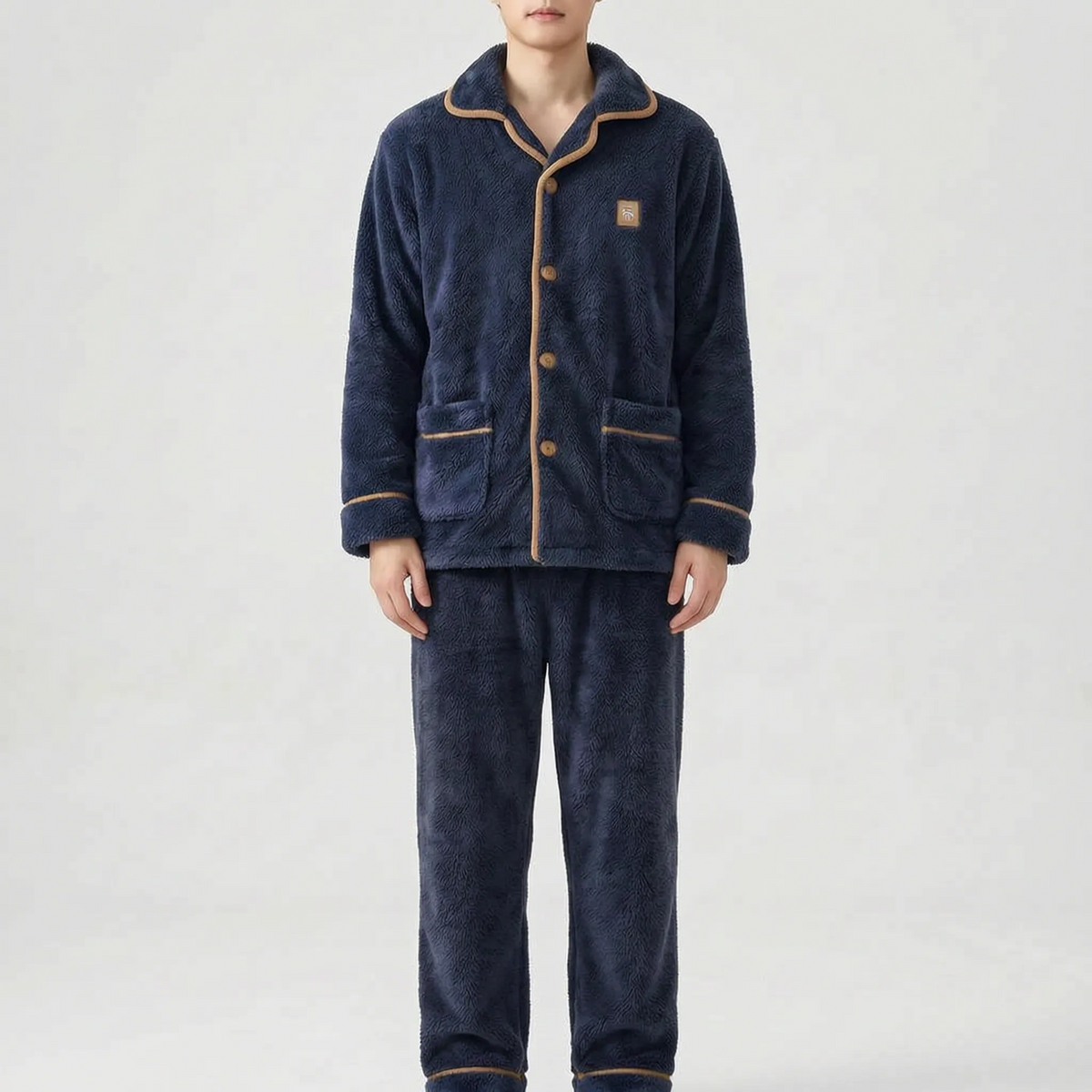 Pajama Set Thick Textured Button-Up Long Sleeve Top and Pants