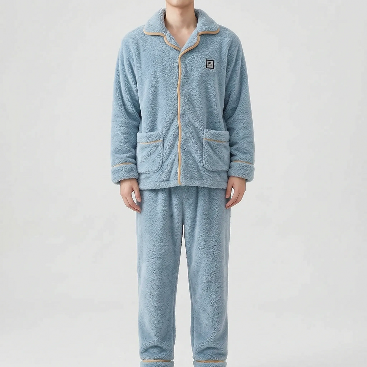 Pajama Set Thick Textured Button-Up Long Sleeve Top and Pants