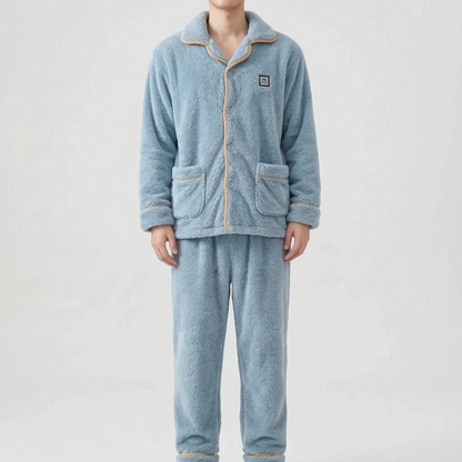 Pajama Set Thick Textured Button-Up Long Sleeve Top and Pants
