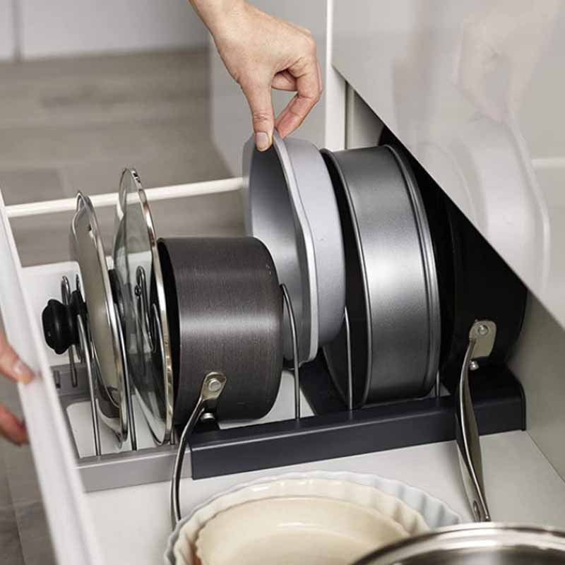 Pan & Lid Organizer Extendable Stainless Steel Dividers Tool-Free