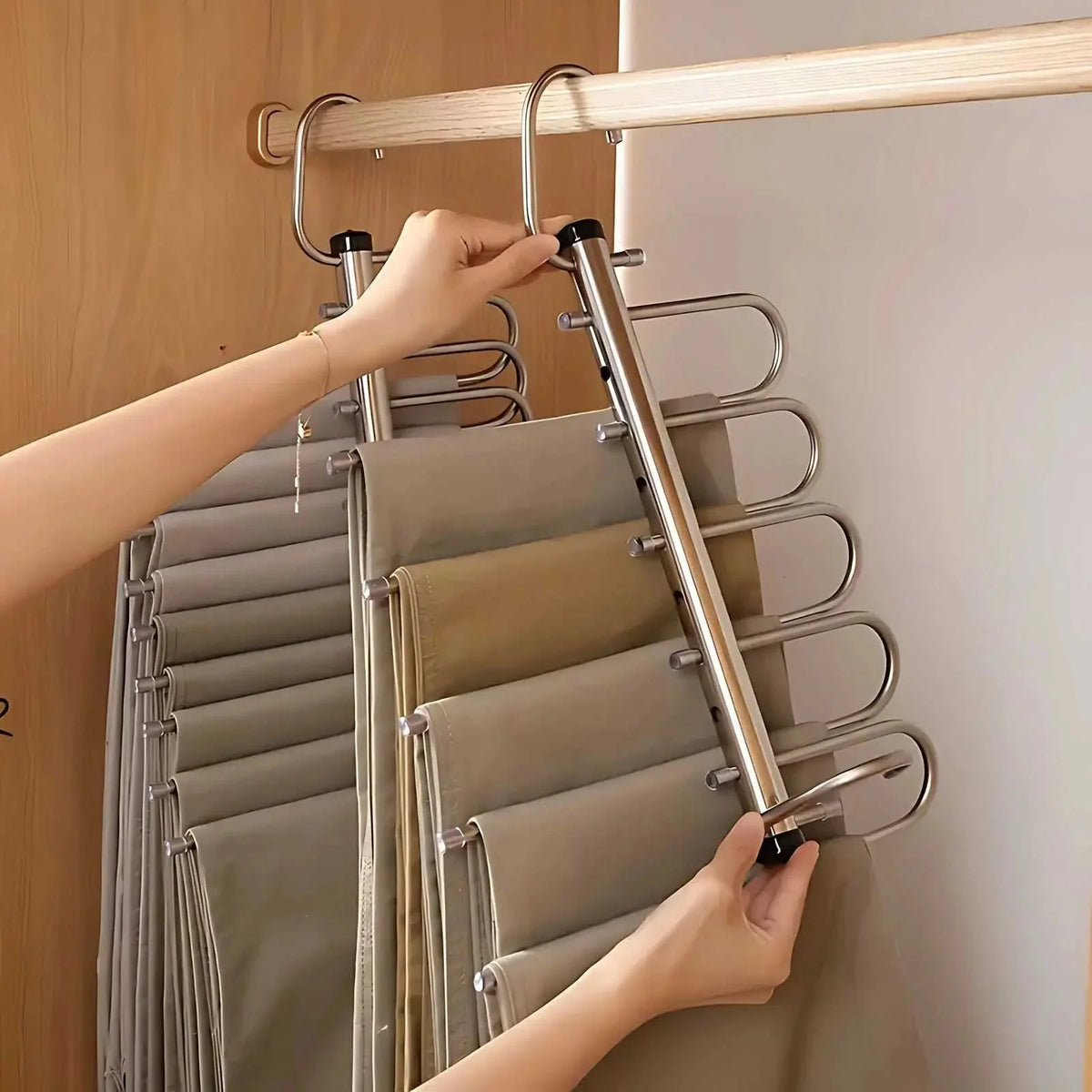 Pants Hanger Stainless Steel Multi-Bar Space-Saving Rotating Hooks