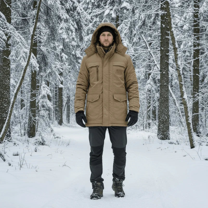 Parka Jacket Fleece-Lined Windproof Removable Hood