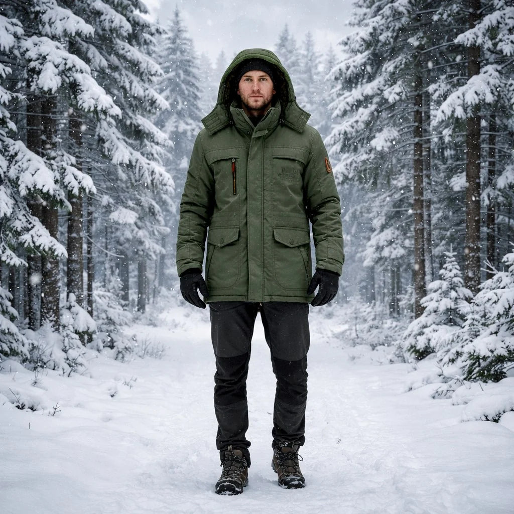 Parka Jacket Fleece-Lined Windproof Removable Hood