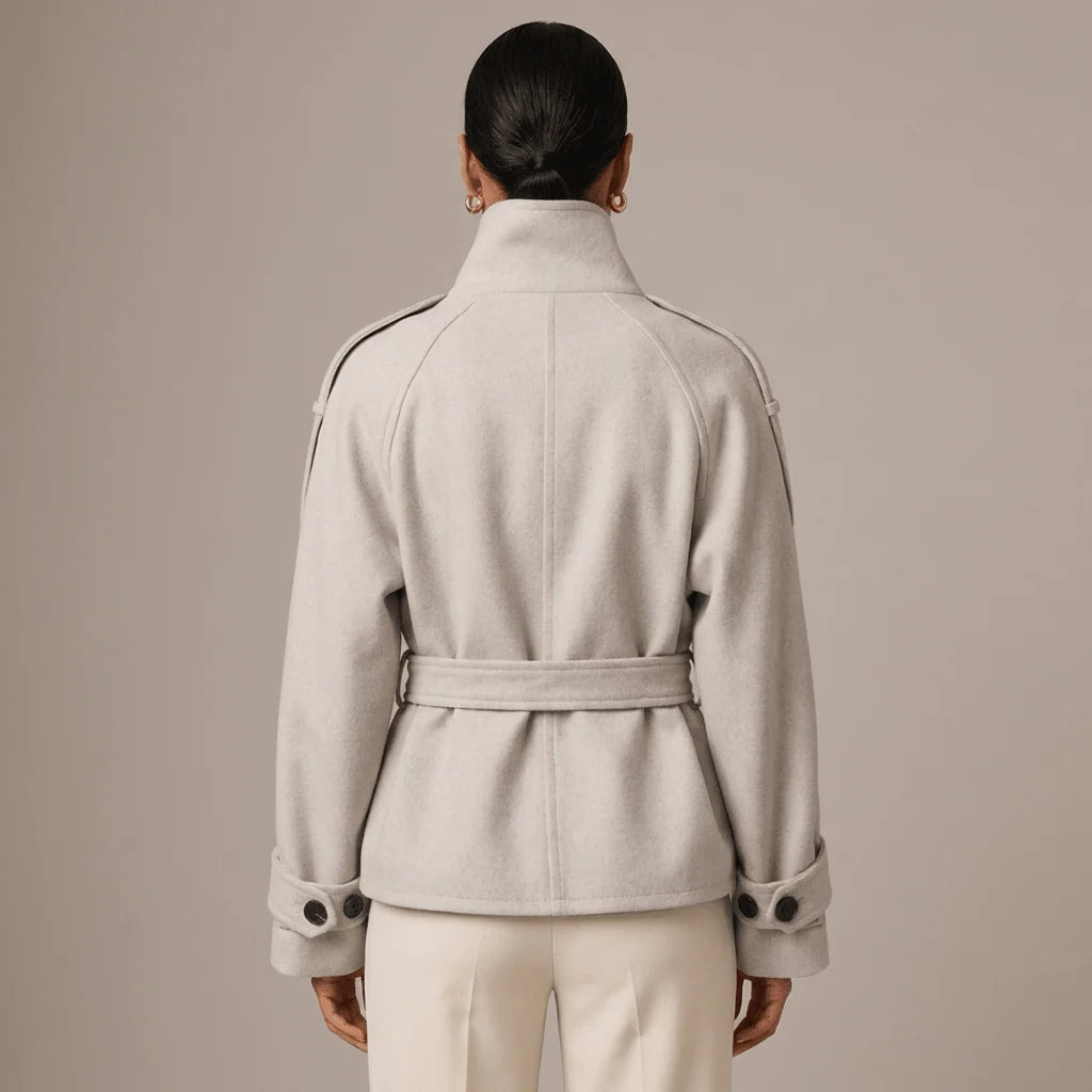 Pea Coat Cotton Blend Belted Waist Button Front