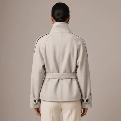 Pea Coat Cotton Blend Belted Waist Button Front