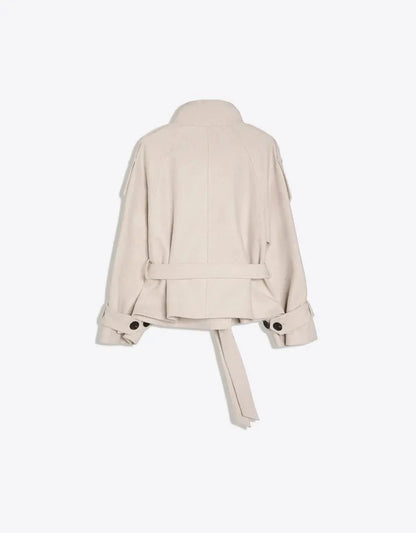 Pea Coat Cotton Blend Belted Waist Button Front