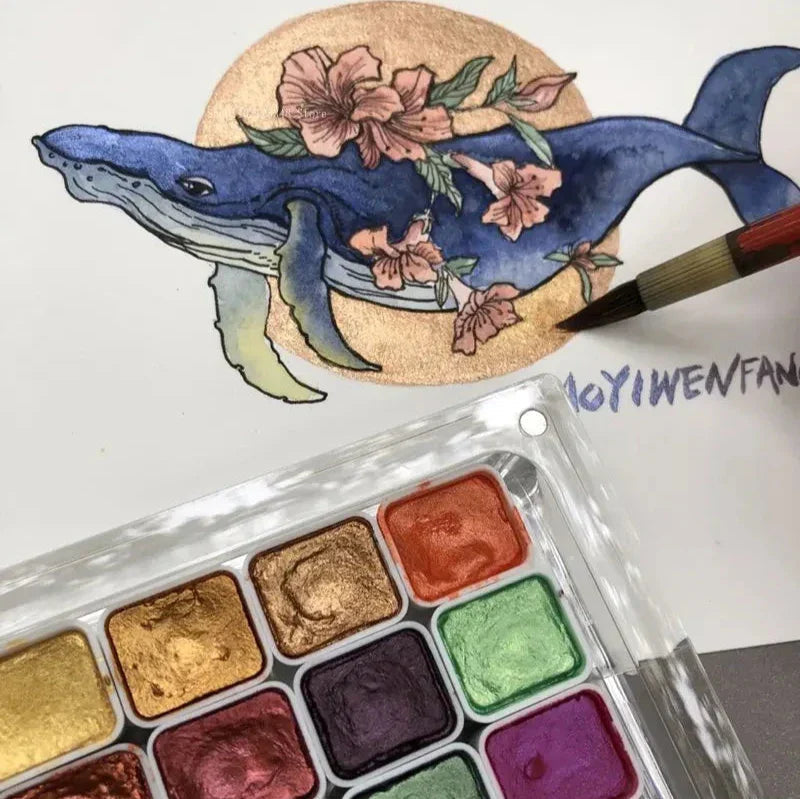 Pearlescent Pigment Set High-Gloss Shimmer 10 Colors & Mixing Palette