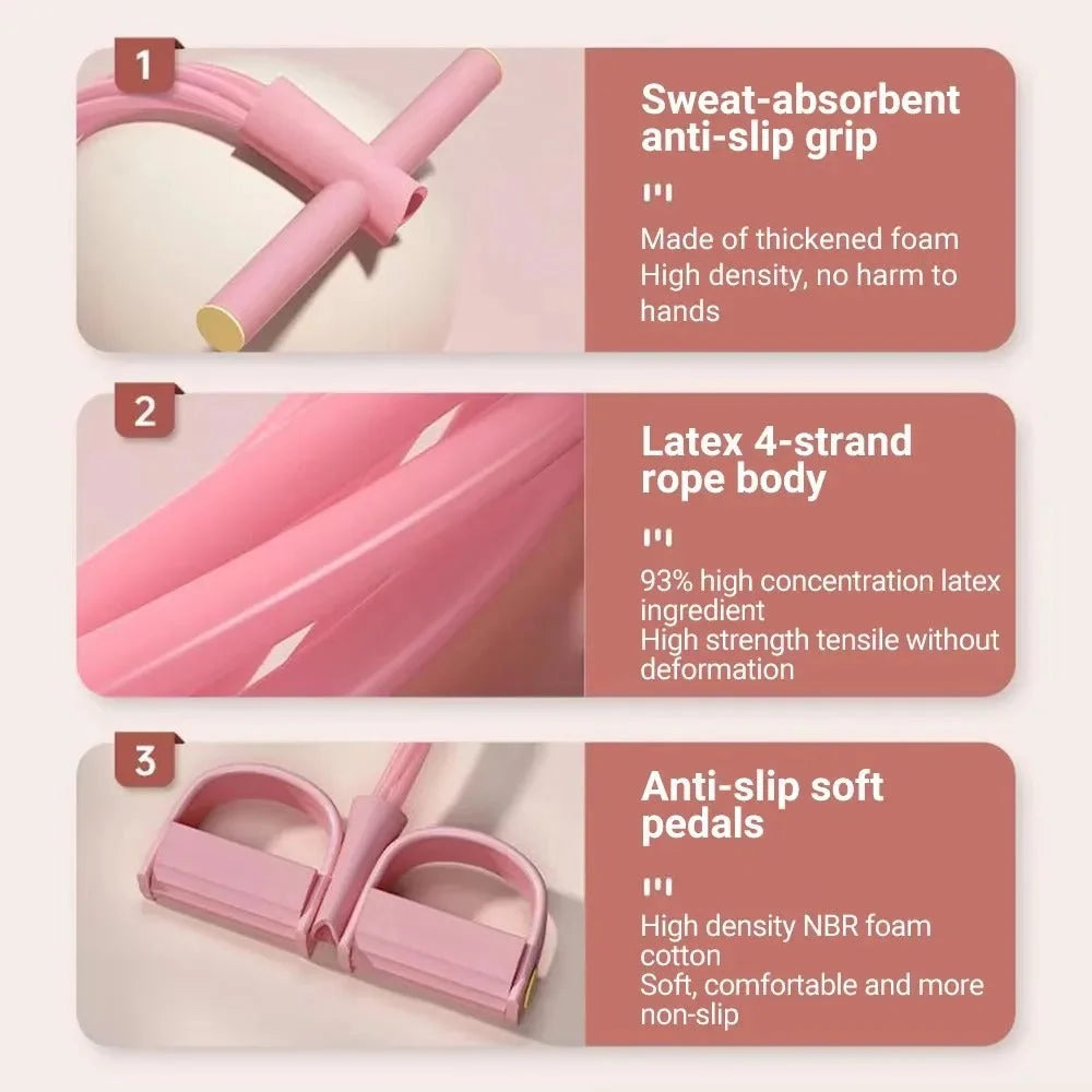 Pedal Resistance Band 4-Tube Non-Slip Foam Handles