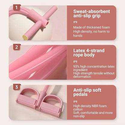 Pedal Resistance Band 4-Tube Non-Slip Foam Handles