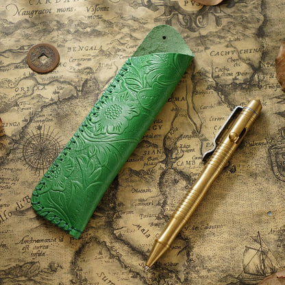 Pen Case Handmade Leather Floral Embossed Multiple-Pen Storage