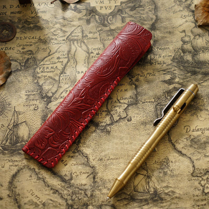 Pen Case Handmade Leather Floral Embossed Multiple-Pen Storage