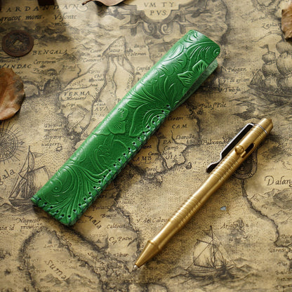 Pen Case Handmade Leather Floral Embossed Multiple-Pen Storage