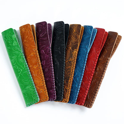 Pen Case Handmade Leather Floral Embossed Multiple-Pen Storage
