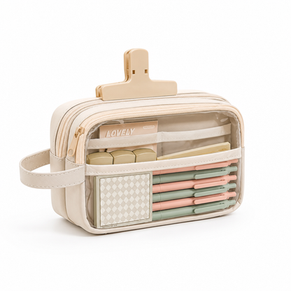 Pencil Case Five-Layer Organizer Clear Window & Double Zip
