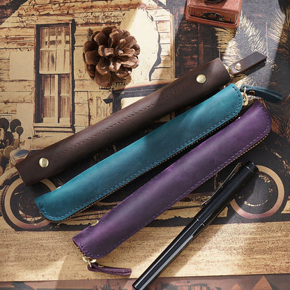 Pencil Case Leather Zipper Closure Compact Lightweight Design