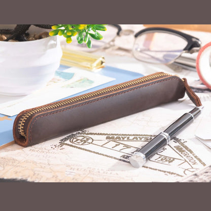 Pencil Case Leather Zipper Closure Compact Lightweight Design