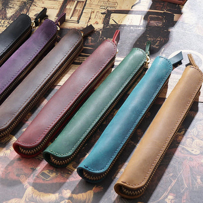 Pencil Case Leather Zipper Closure Compact Lightweight Design