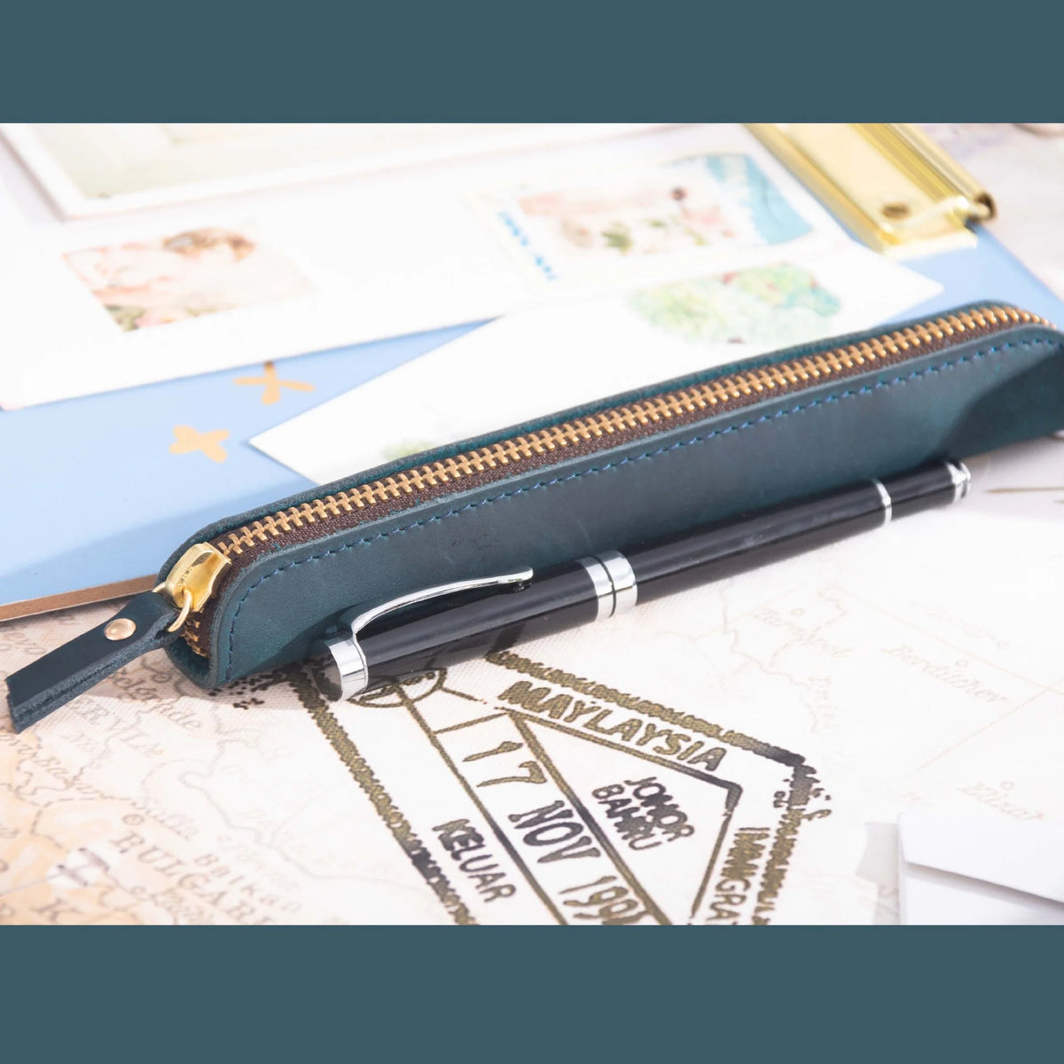 Pencil Case Leather Zipper Closure Compact Lightweight Design