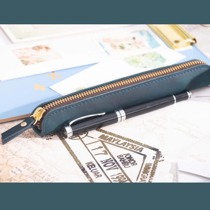 Pencil Case Leather Zipper Closure Compact Lightweight Design