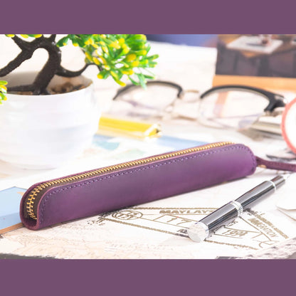 Pencil Case Leather Zipper Closure Compact Lightweight Design