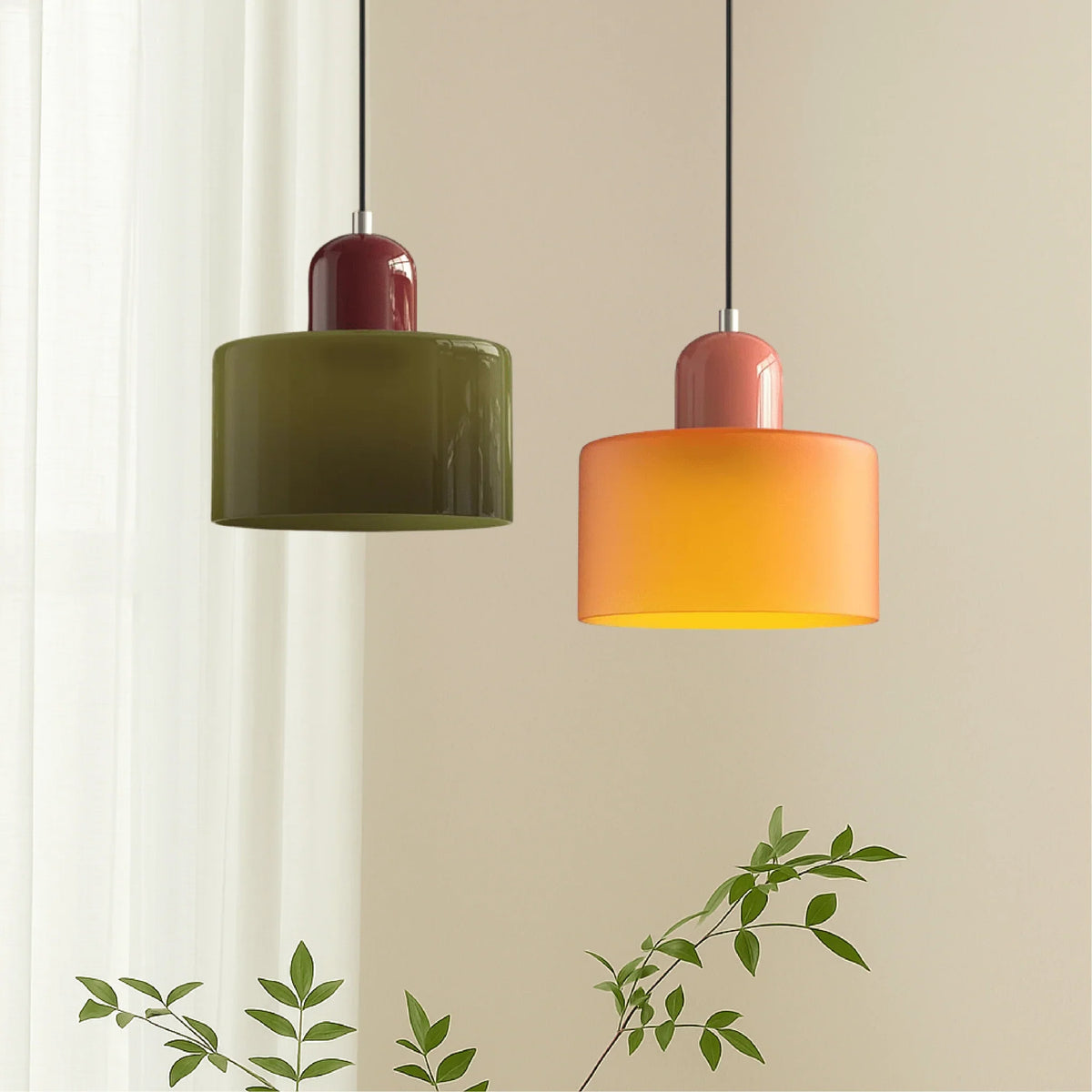 Pendant Light Bauhaus Geometric Tinted Glass Warm Glow