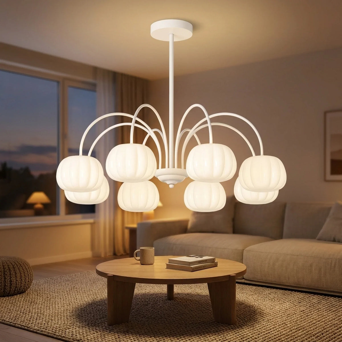 Pendant Light Branch Style Pumpkin Shades 5-8 Lights