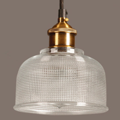 Pendant Light Colored Glass Shade & Iron Frame Adjustable Height