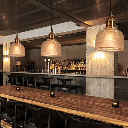 Pendant Light Colored Glass Shade & Iron Frame Adjustable Height