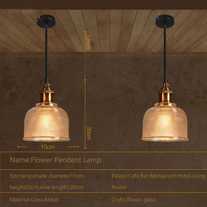 Pendant Light Colored Glass Shade & Iron Frame Adjustable Height