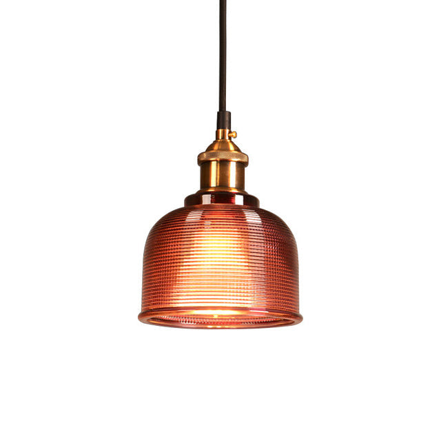 Pendant Light Colored Glass Shade & Iron Frame Adjustable Height